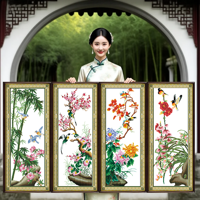 鸟语花香玄关刺绣十字绣线绣