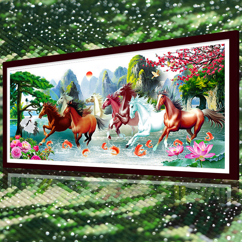 八骏图马到成功2026年新款5D水晶钻石画满钻点钻十字绣客厅砖石秀,居家布艺,钻石绣,淘宝优惠券,粉丝福利购,淘宝优惠卷