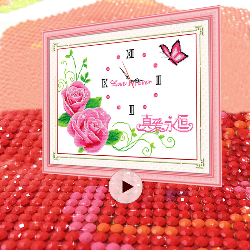 2025新款5D水晶钻石画满钻客厅欧式贴钻十字绣挂钟表简约现代卧室