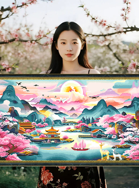 桃园仙境2026新款手工刺绣十字绣线绣高端简单大气高级感客厅风景