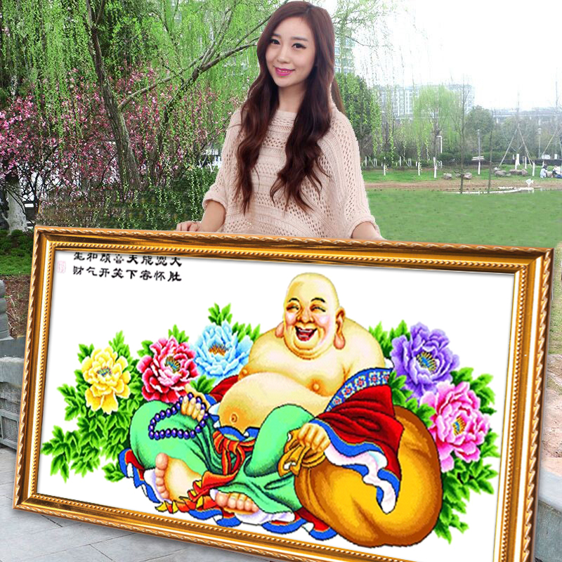 弥勒佛笑口常开2025年新款手工刺绣十字绣线绣客厅高级感观音佛像