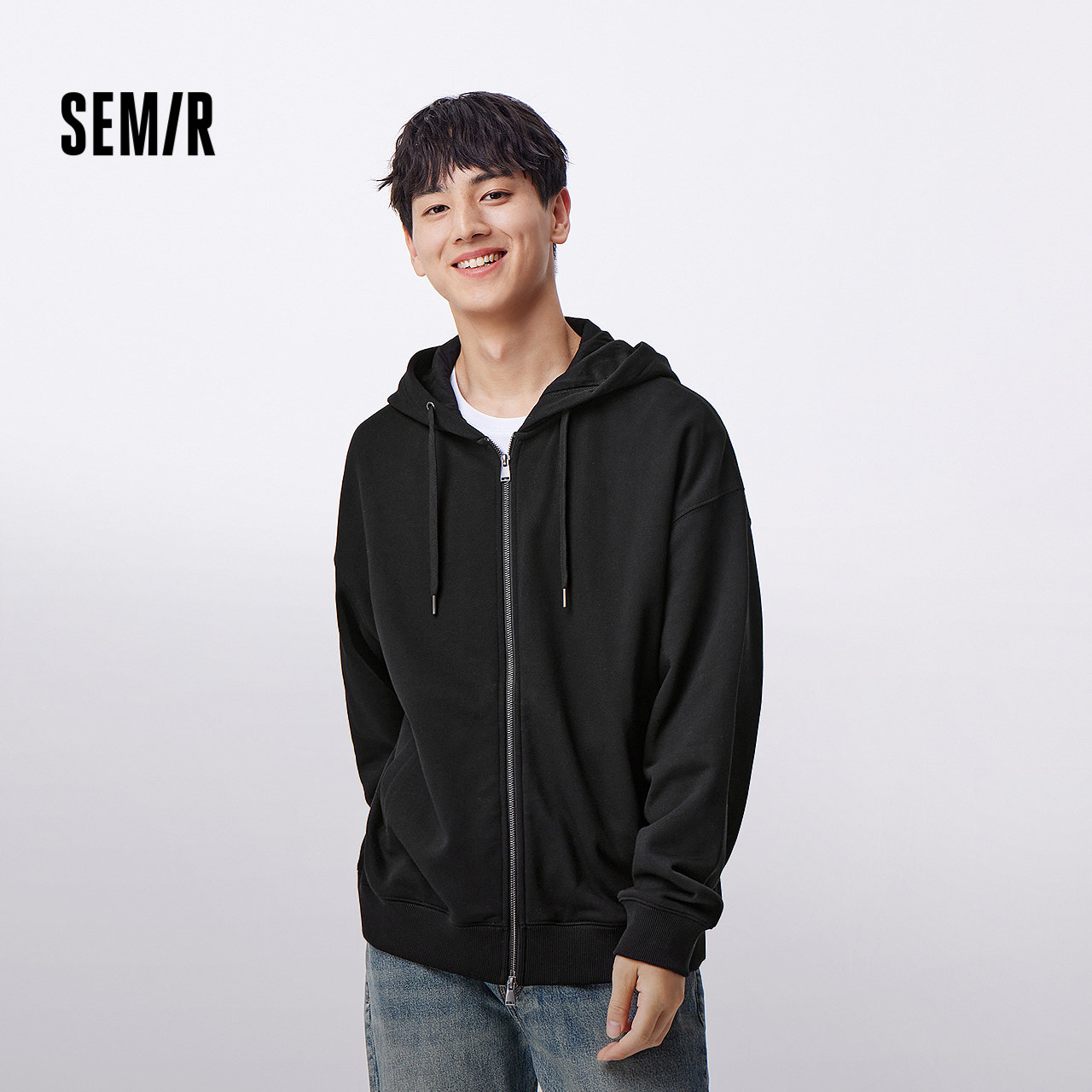 森马连帽外套男简约纯色百搭针织夹克秋季情侣装休闲上衣青年学生