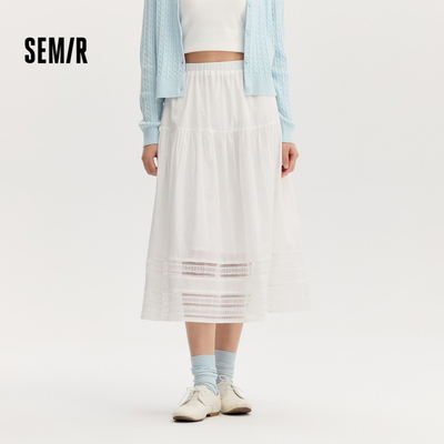 森马镂空花边松紧腰宽松半身裙女