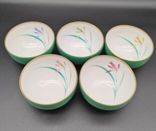 日本香兰社茶具白瓷釉下彩兰花汤吞杯茶碗主人杯单杯 原盒带陶历