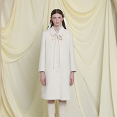 HSIYOUNWOO春秋冬阿尔巴卡苏力长毛羊驼毛蝴蝶结系带高级毛呢大衣