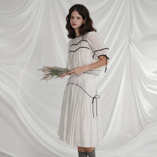 HSIYOUNWOO夏天丝真丝系抽褶显瘦设计感重工大摆高级A字半身裙