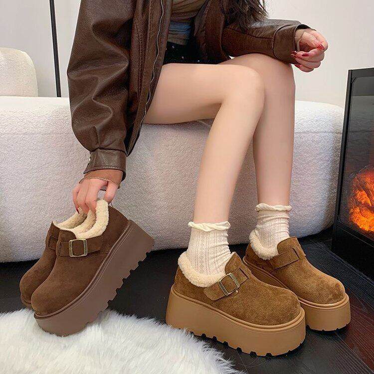 爆款小个子松糕厚底勃肯鞋女2025年秋冬新款加绒增高一脚蹬乐福鞋,女鞋,时尚雪地靴,淘宝优惠券,粉丝福利购,淘宝优惠卷