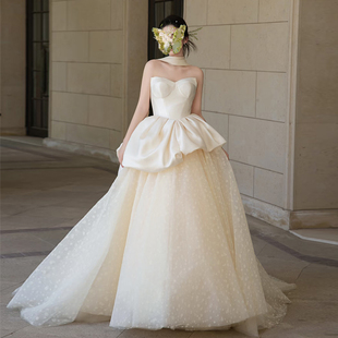 朵拉法式轻婚纱新娘2026新款高级质感抹胸小个子轻奢拖尾出门主纱