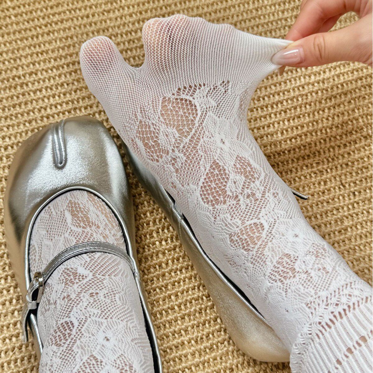 春夏新款复古小众蕾丝花边分趾袜短袜