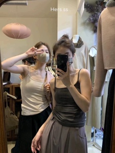 Hers 吊带背心女带胸垫一体纯色百搭美背上衣显瘦内搭外穿上衣