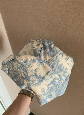 METWO 法式睡衣女纯棉冬季新款花色高级长袖长裤家居服套装两件套