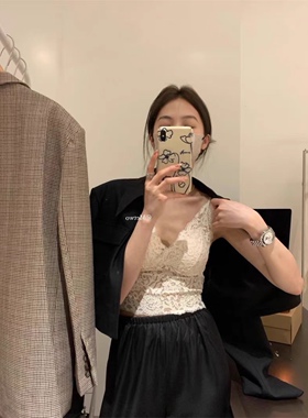 METWO 超美超仙v领米白度假蕾丝bra吊带上衣春夏新款背心内搭美背
