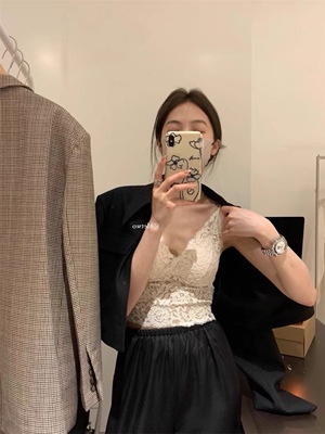 米白度假蕾丝bra超美超仙v领