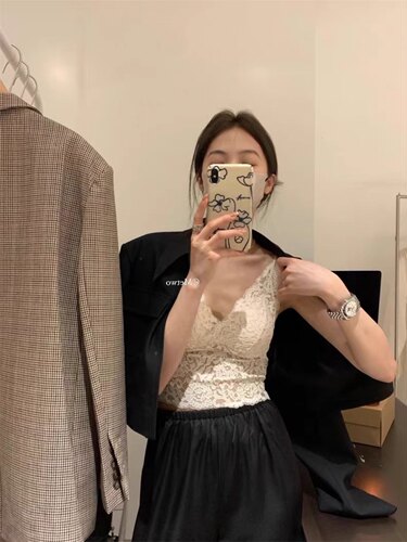 米白度假蕾丝bra超美超仙v领