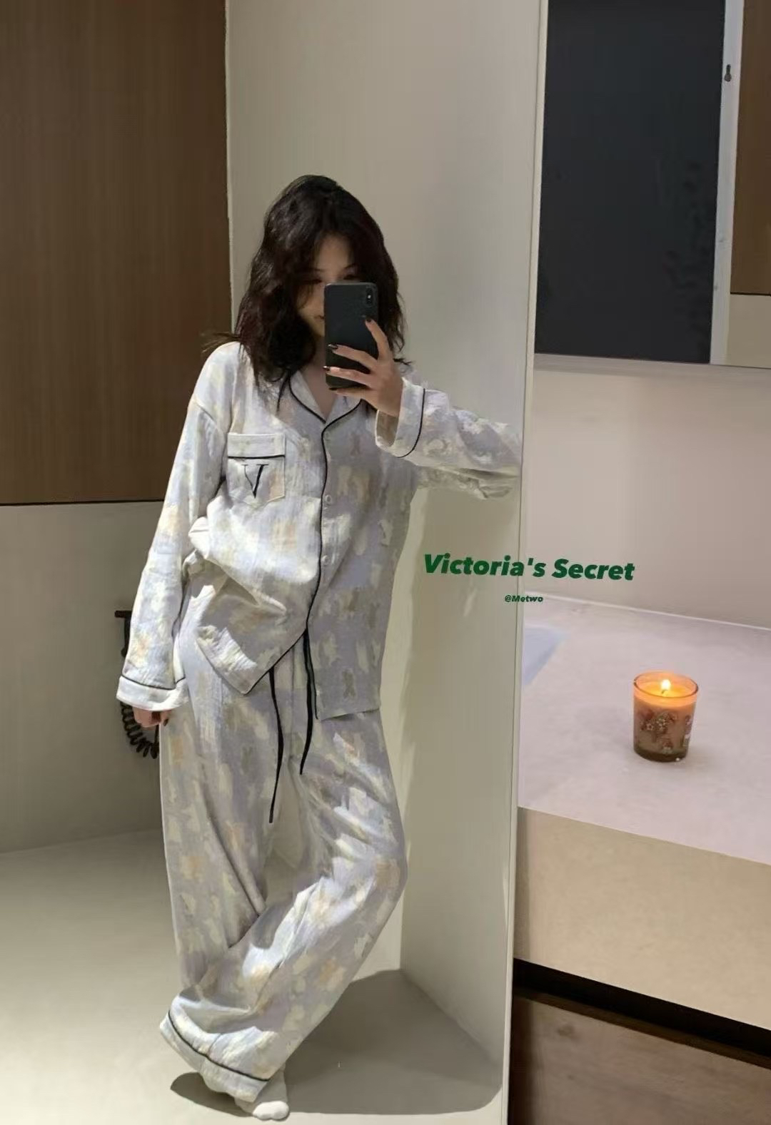 METWO 薄款睡衣三件套女2025秋季新款时尚休闲长袖长裤家居服套装