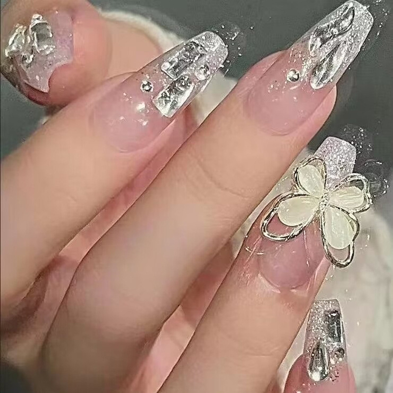手工穿戴甲高级感纯手作ins爆款碎钻蝴蝶美甲甲片批发穿戴式指甲