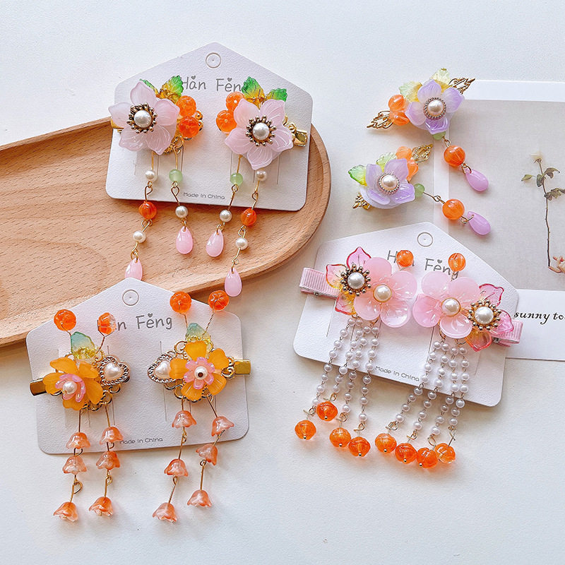 春夏新款儿童古风对夹女童汉服唐装配饰花朵流苏古装发饰宝宝发卡,童装/婴儿装/亲子装,汉服,淘宝优惠券,粉丝福利购,淘宝优惠卷