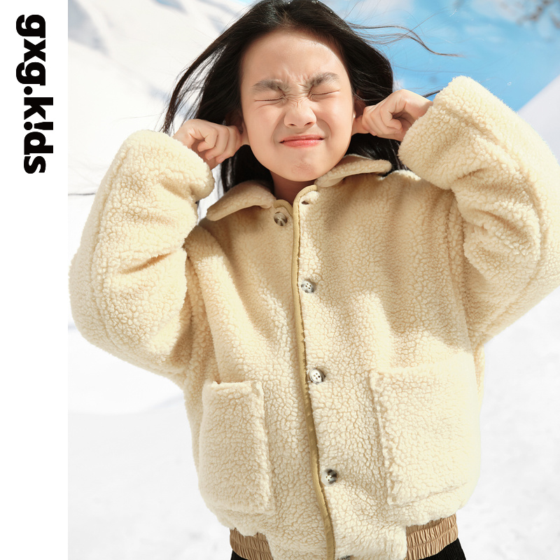 gxgkids童装儿童外套秋冬新款羊羔毛外套女童上衣短款洋气