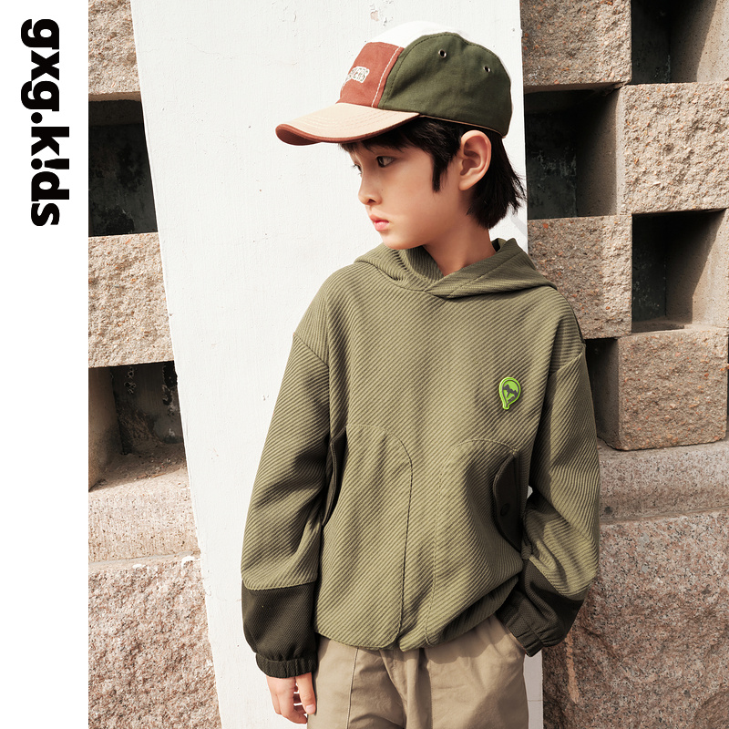 gxgkids童装儿童卫衣秋新品男童洋气撞色设计感连帽卫衣上衣潮