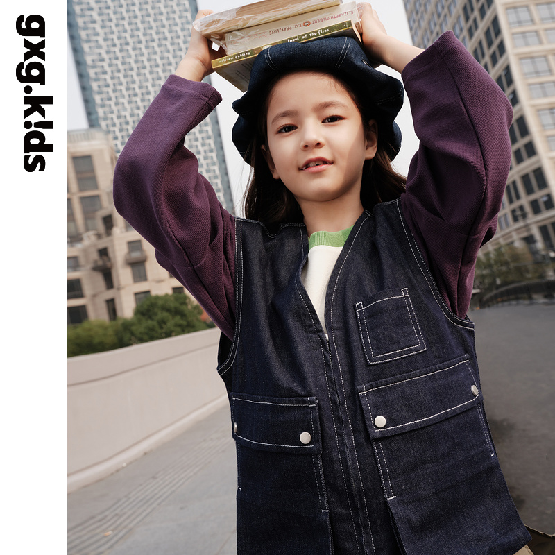 GXG童装春季儿童马甲中大童无袖牛仔马甲可外穿外套