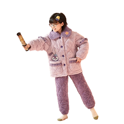 儿童睡衣三层夹棉秋冬季加厚保暖