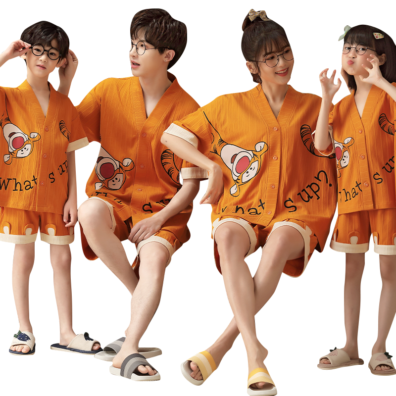 卡通亲子睡衣夏季纯棉短袖薄款