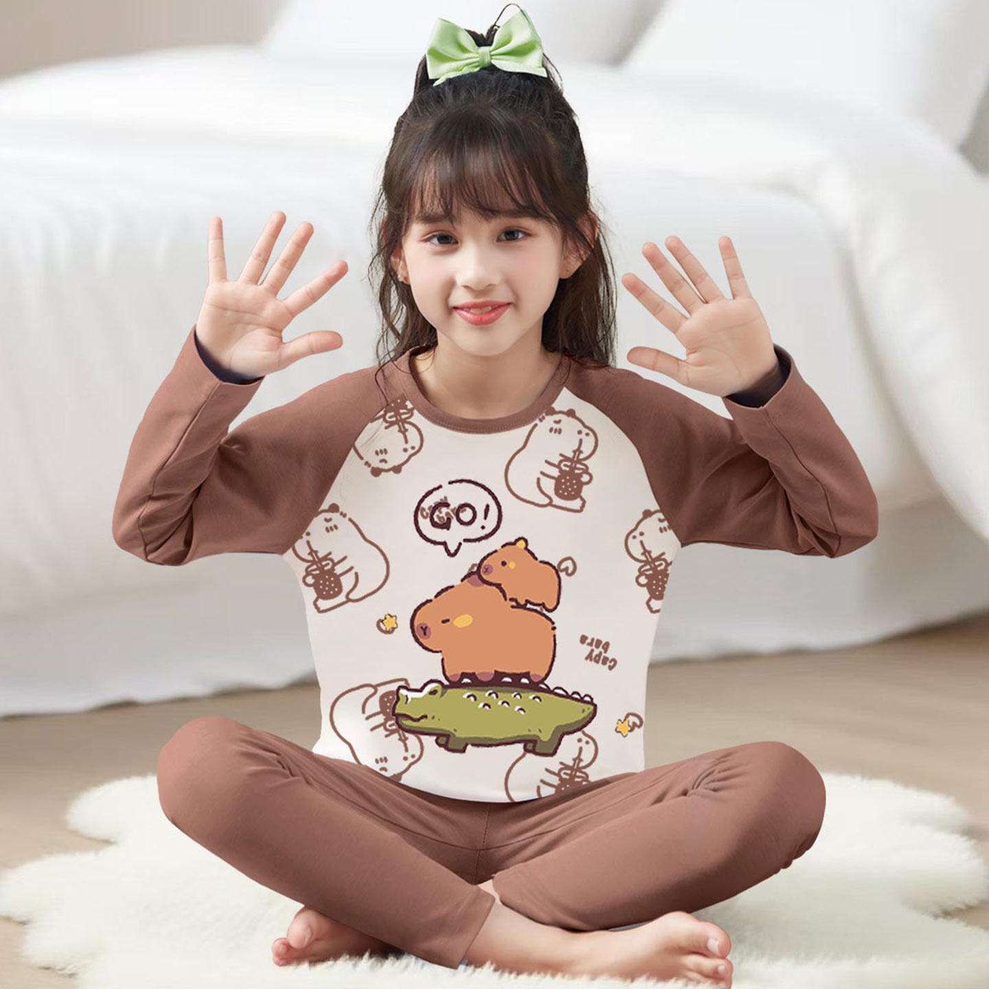 女童保暖冬款德绒卡皮巴拉家居服