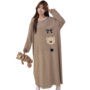 长裙到脚踝超长款睡衣秋冬女睡袍大码纯棉家居连衣裙春秋长袖睡裙