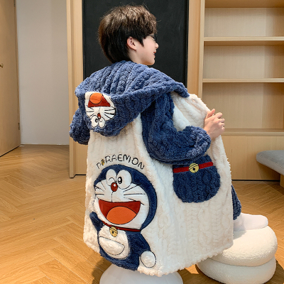 儿童睡袍男珊瑚绒中大童哆啦a梦