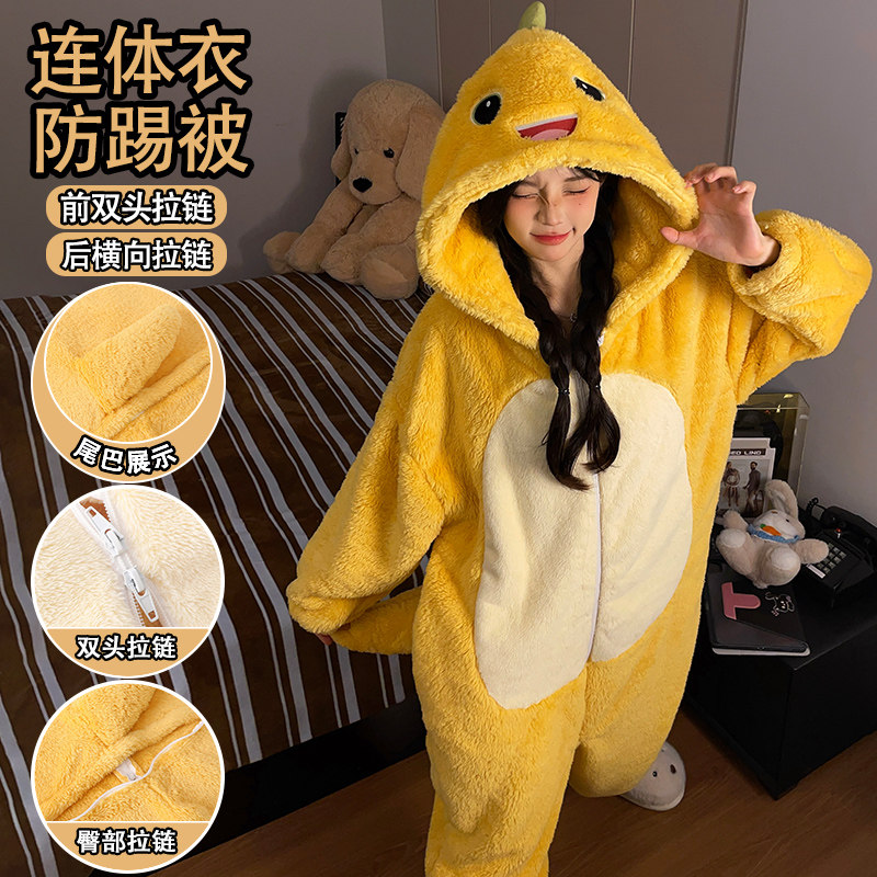 连体女款珊瑚绒冬装家居服睡袋