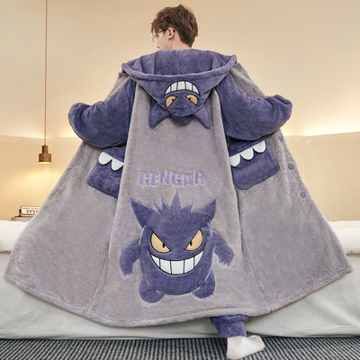 耿鬼睡袍男款珊瑚绒冬季加厚套装