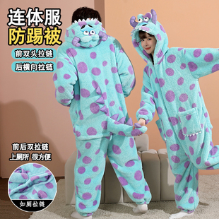 情侣款连体睡衣秋冬季男女士加厚保暖珊瑚绒冬天卡通苏利文家居服