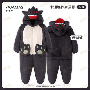 耿鬼男童宝宝连体睡衣秋冬季冬装加厚中大童珊瑚绒家居服儿童睡袋
