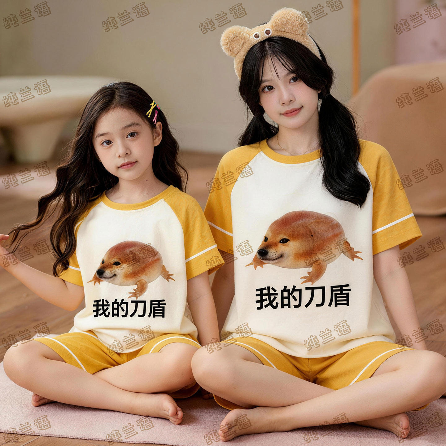 夏款纯棉短袖中大童母女搞怪睡衣