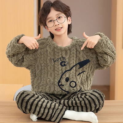 冬季儿童睡衣男珊瑚绒皮卡丘套装