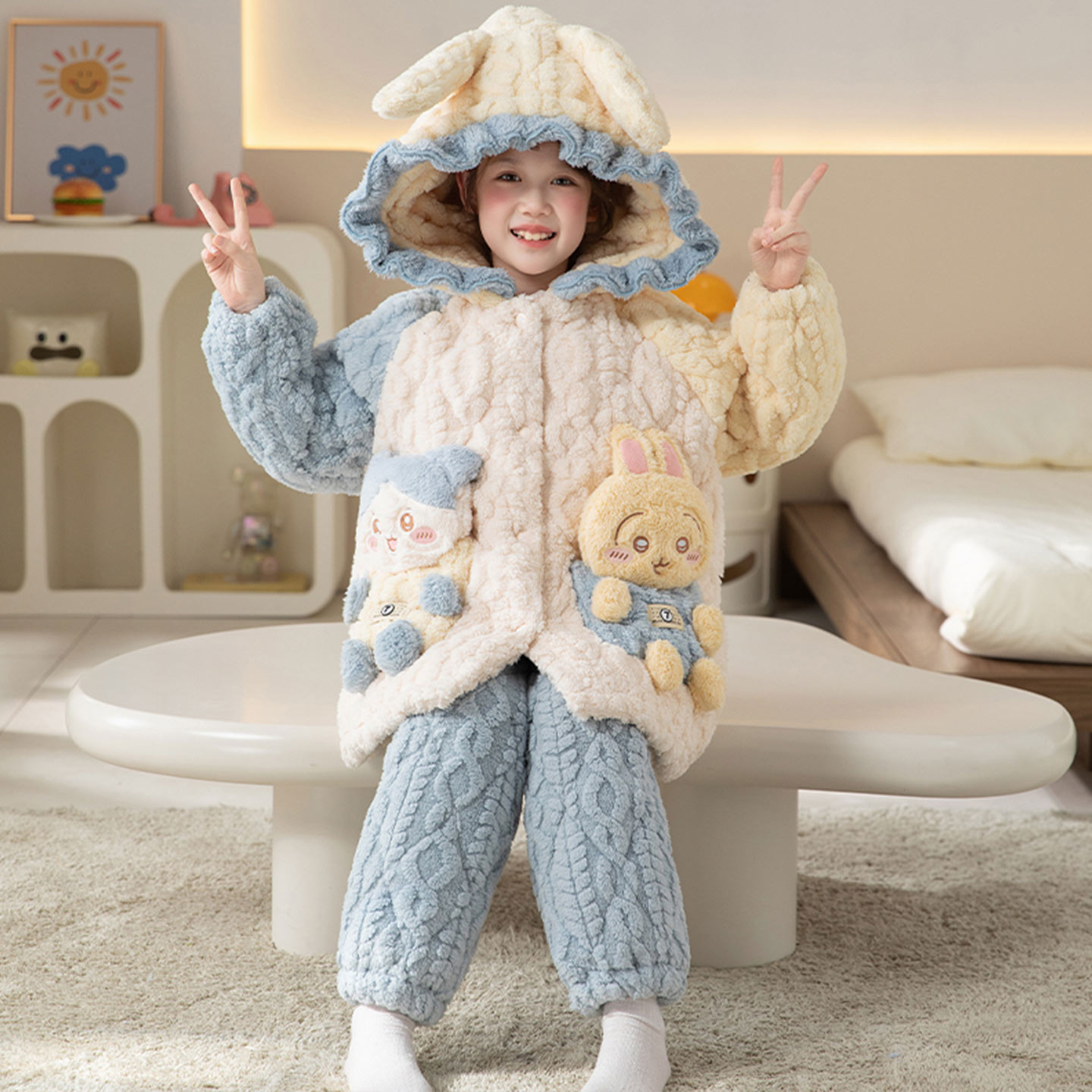 女童冬季三层夹棉乌萨奇家居服