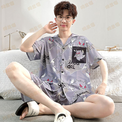 夏季男士睡衣冰丝短袖薄款青少年