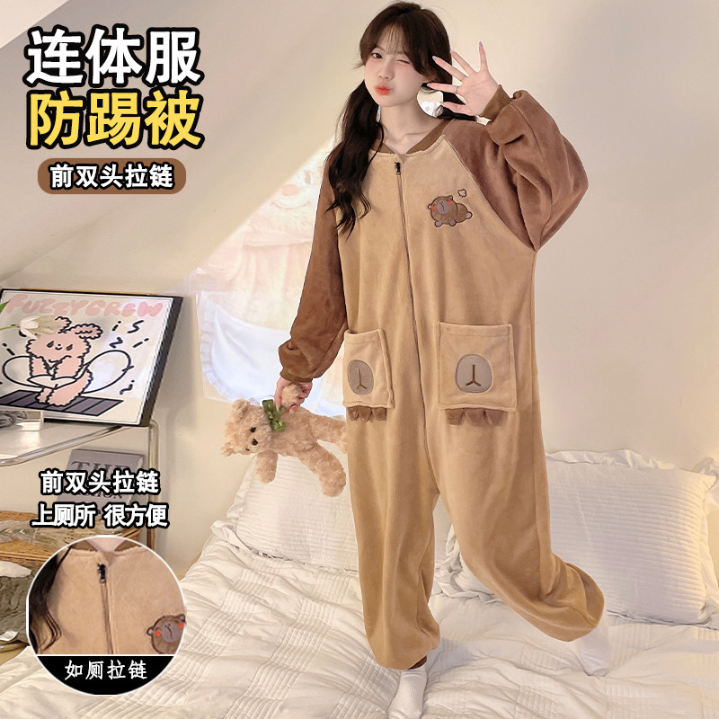 卡皮巴拉连体睡衣女冬法兰绒女童