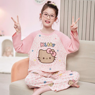 2026新款hellokitty女童睡衣纯棉春秋季长袖薄款小女孩儿童家居服