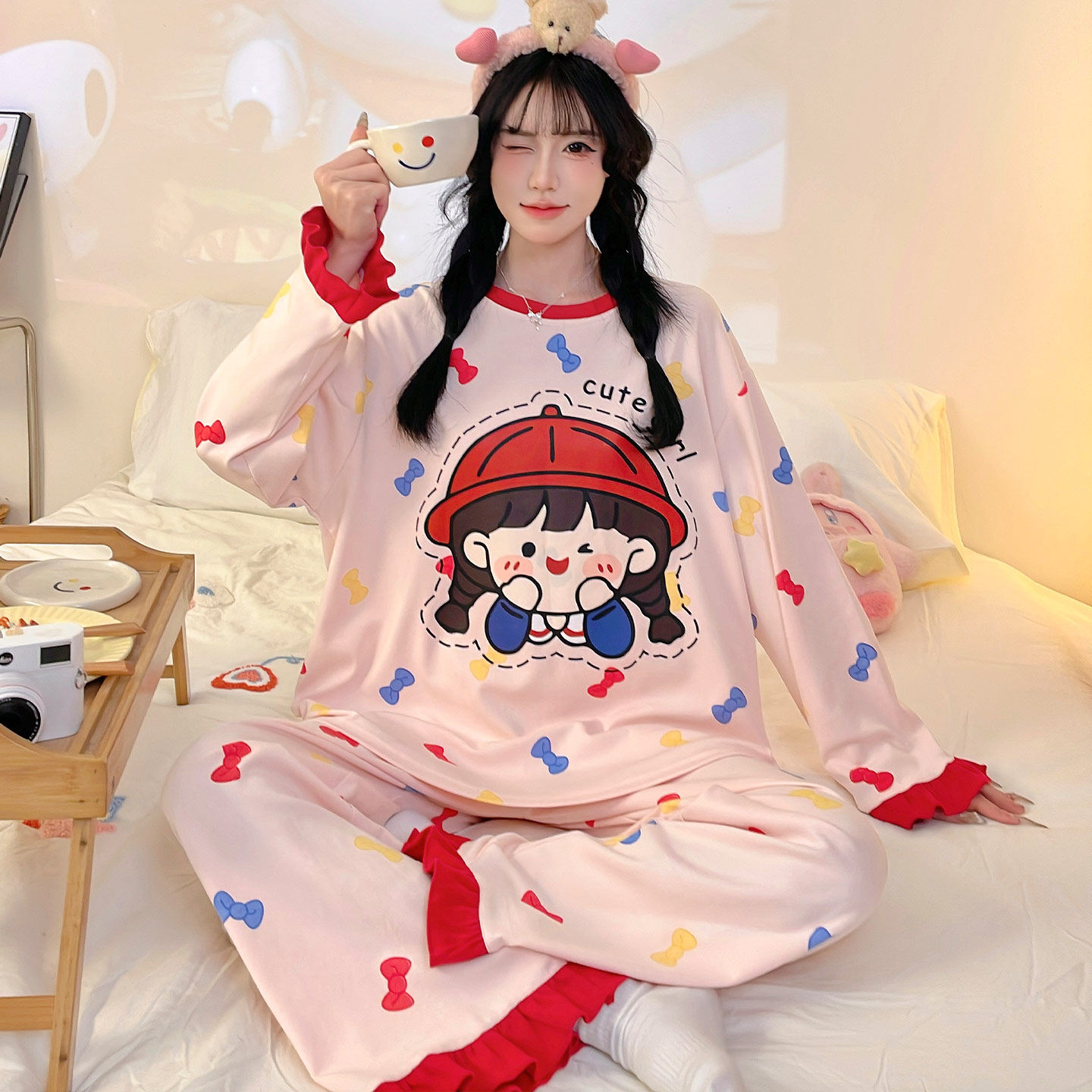 小丸子纯棉女款春秋长袖大码睡衣