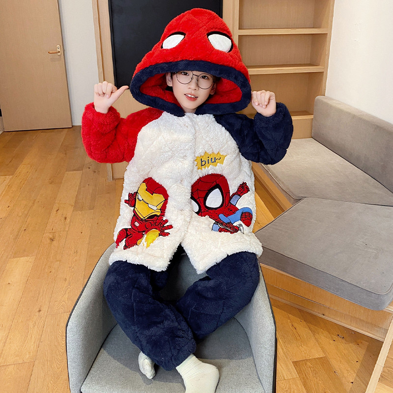 金刚侠儿童睡衣男三层夹棉蜘蛛侠