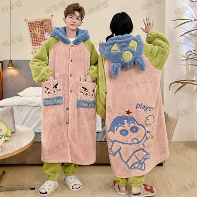 蜡笔小新珊瑚绒情侣装秋冬季睡袍