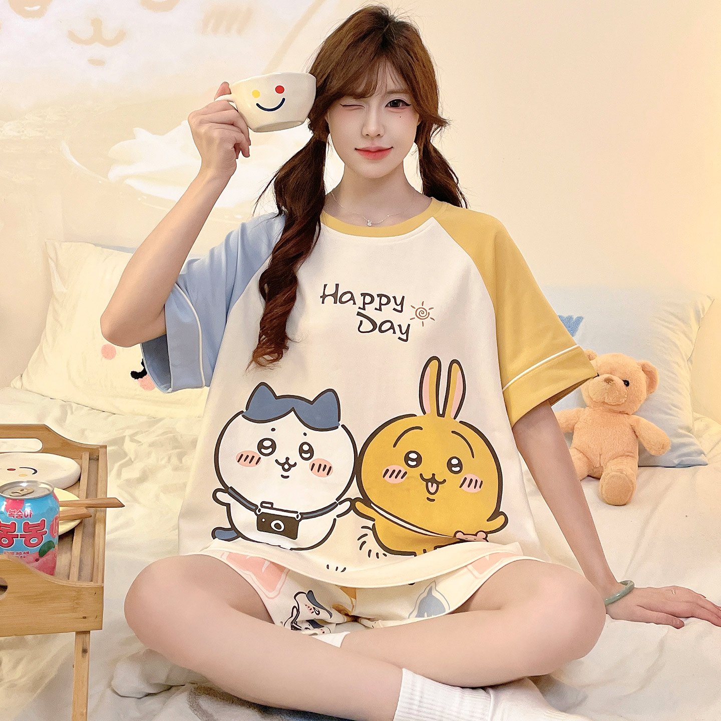 女款夏季短袖纯棉甜美大码家居服