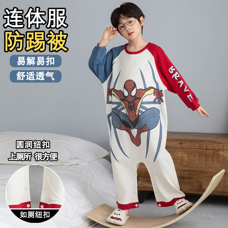 蜘蛛侠儿童连体睡衣男童长袖纯棉