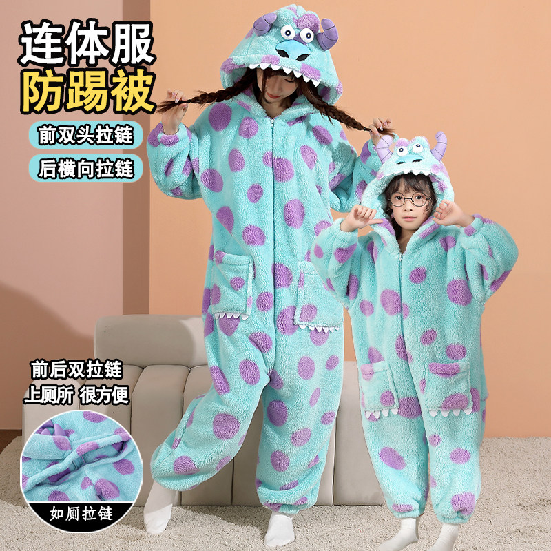 亲子珊瑚绒连体睡衣冬苏利文睡袋图片