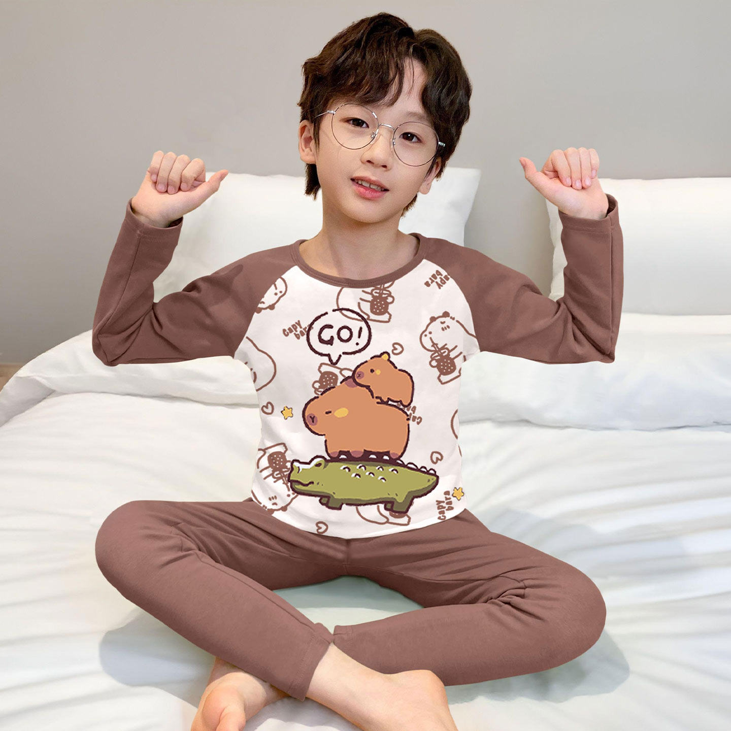 德绒儿童保暖内衣套装男童卡皮巴拉秋衣秋裤小男孩加厚秋冬款睡衣,童装/婴儿装/亲子装,家居服套装,淘宝优惠券,粉丝福利购,淘宝优惠卷