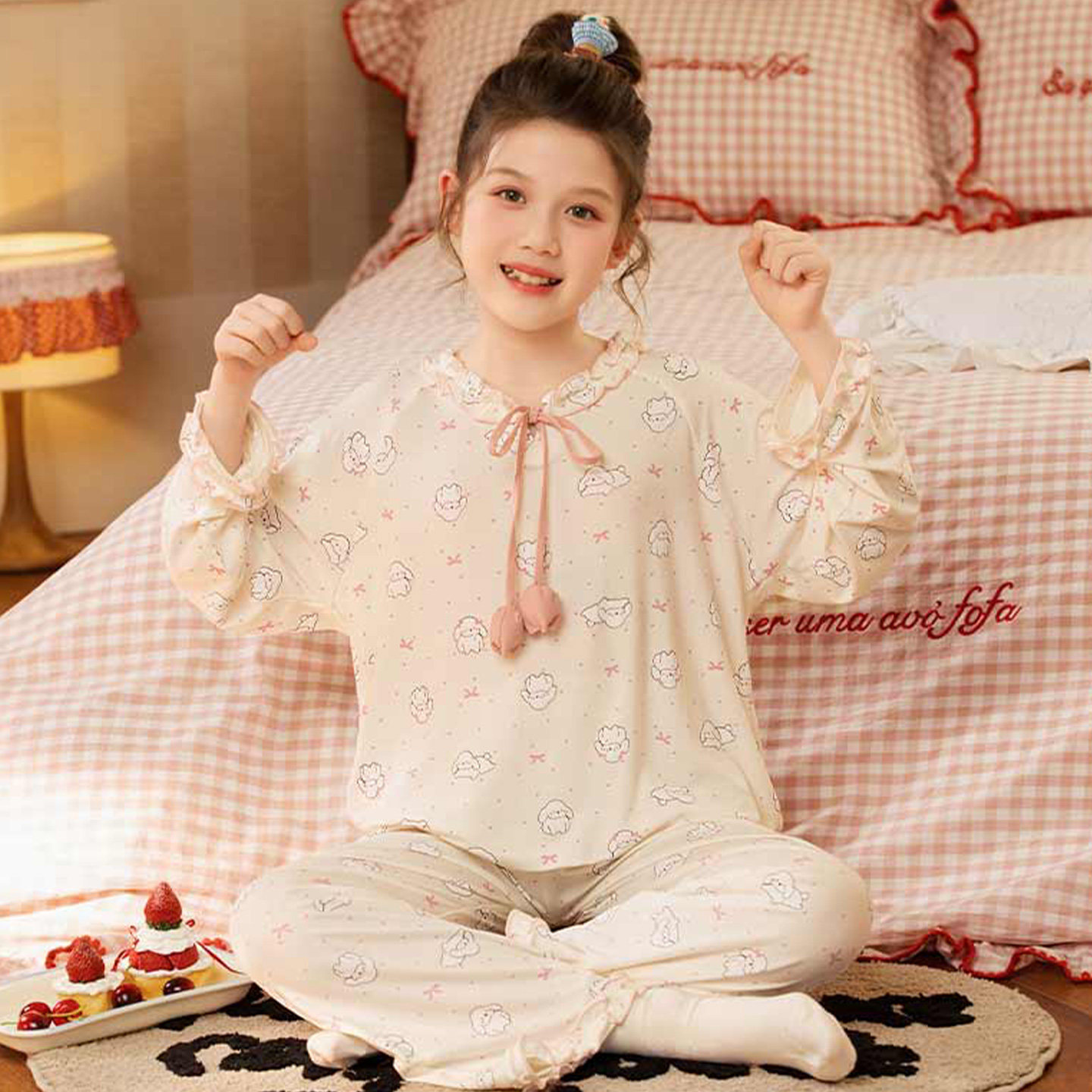 2026新款儿童睡衣春夏季女童莫代尔长袖长裤带胸垫一体家居服套装,童装/婴儿装/亲子装,家居服套装,淘宝优惠券,粉丝福利购,淘宝优惠卷