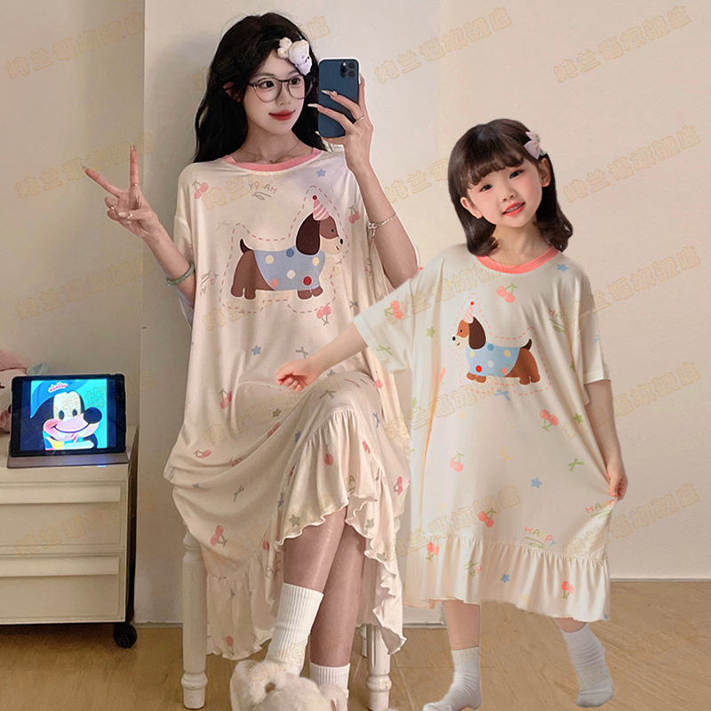 亲子睡裙母女儿童夏季纯棉莫代尔