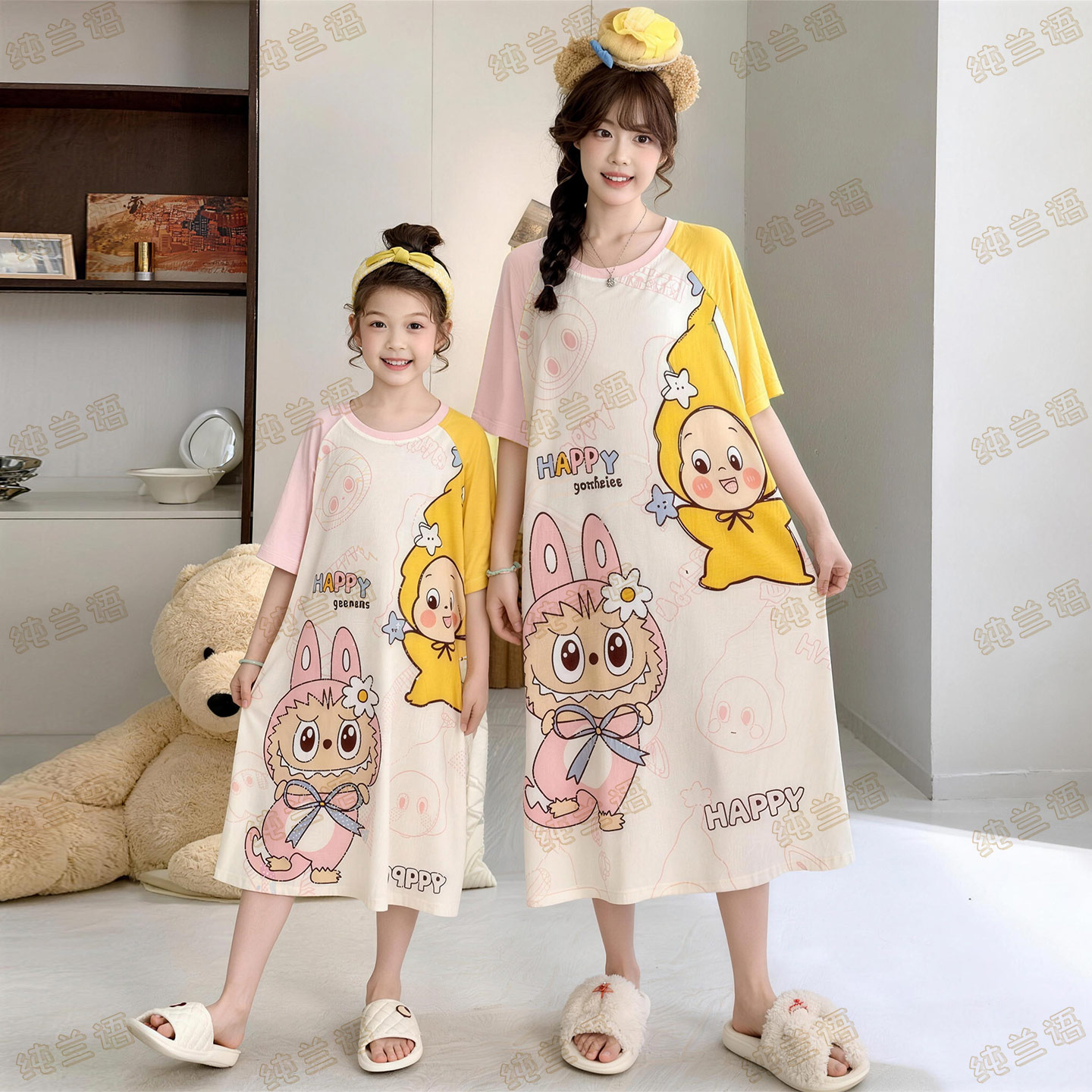 带胸垫母女睡裙莫代尔夏季薄款
