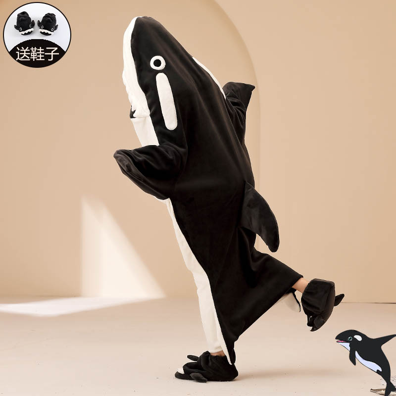 鲨鱼睡衣女秋冬加厚法兰绒连体衣